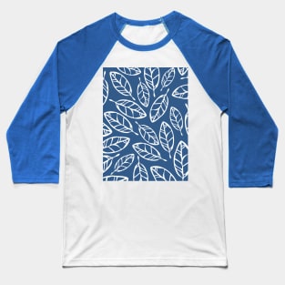 Navy blue with white leaves print Baseball T-Shirt